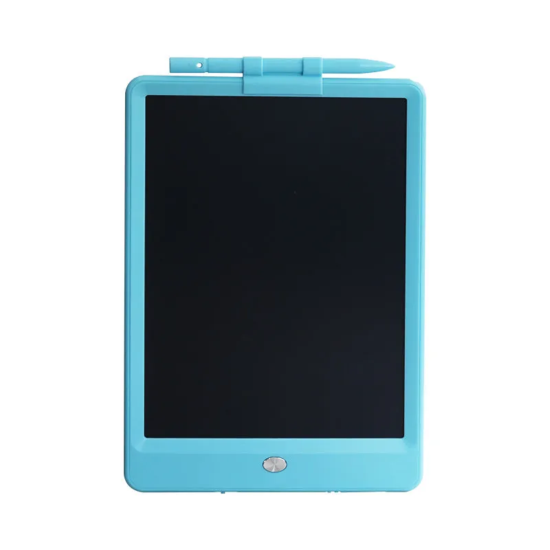 Children's 8.5 inch LCD handwriting board in blue with stylus, on a white background
