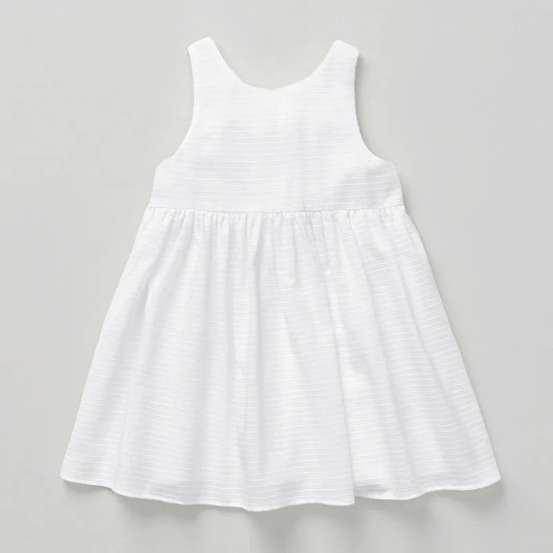 Girls cotton sleeveless dress solid colour princess style blue white 90-130cm