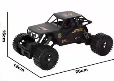 Super large black remote control off-road toy car with four-wheel drive and spring rod design on outdoor ground