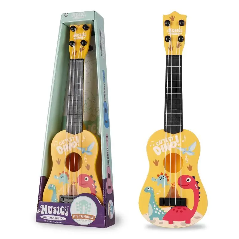 Children's plastic ukulele toy in animal designs, small size, on white background