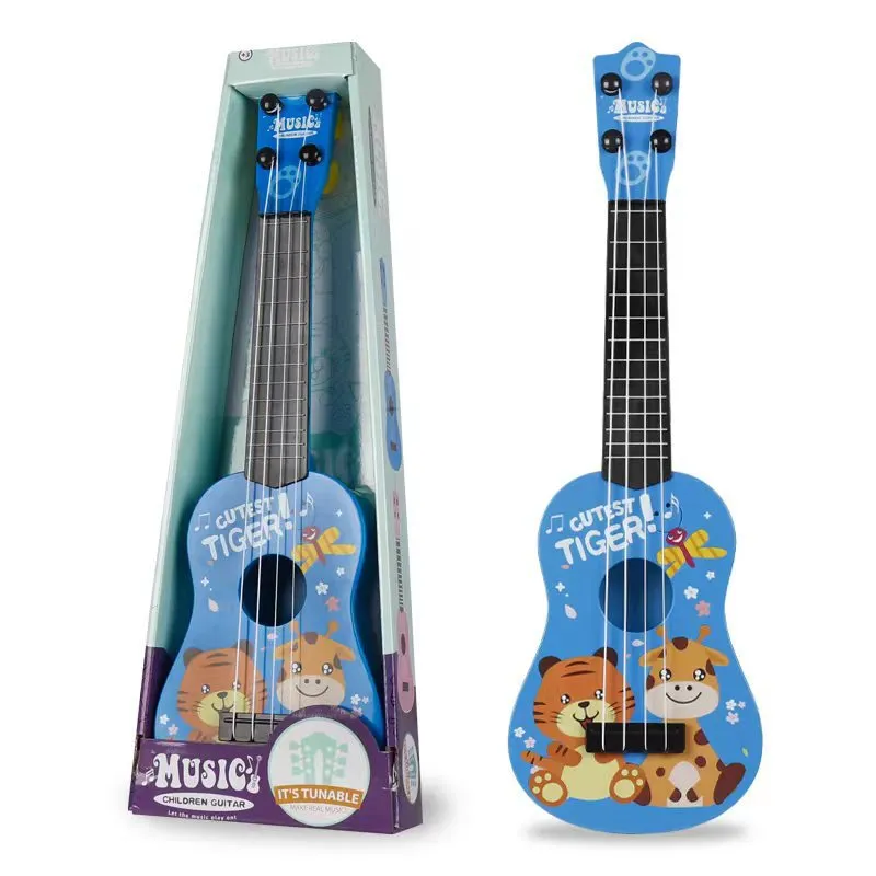 Children's plastic ukulele toy in animal designs, small size, on white background