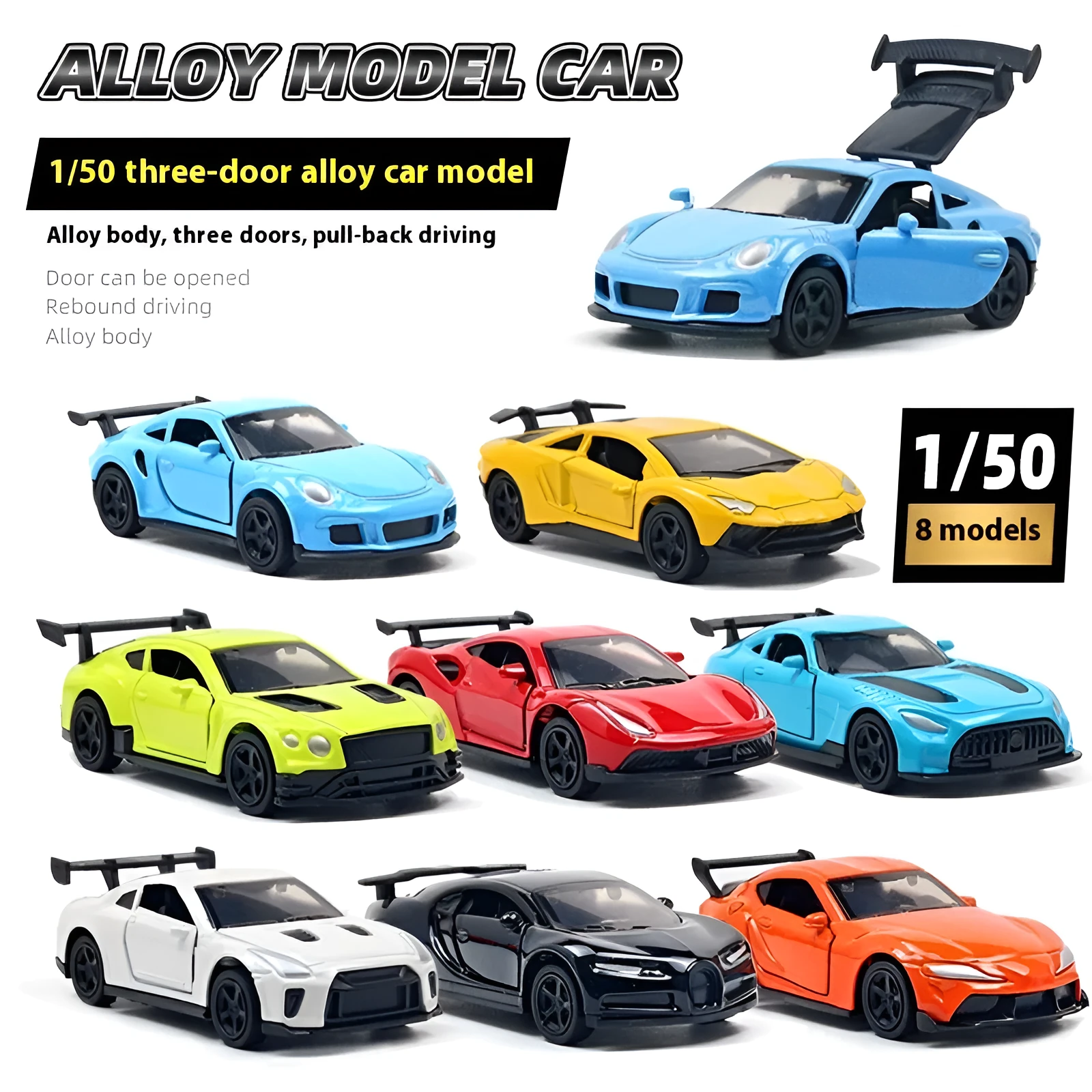 Mini alloy sports car model toy 1:50 scale random colour bagged pack for youth collectors