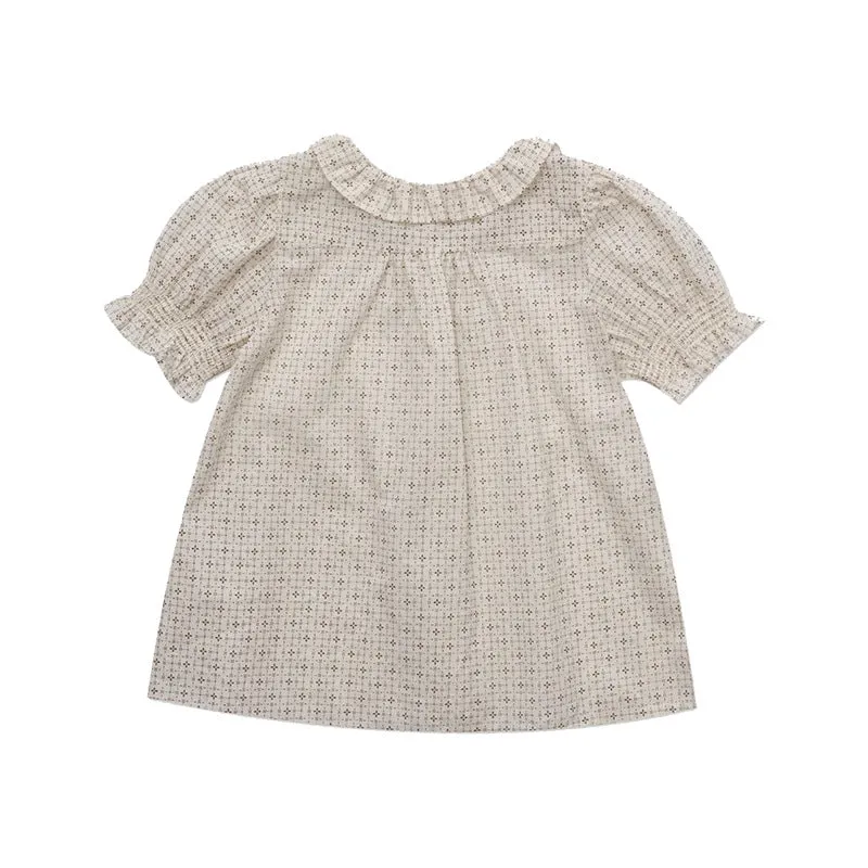 Girls' cotton printed shirt suit with cross star top and orange skirt