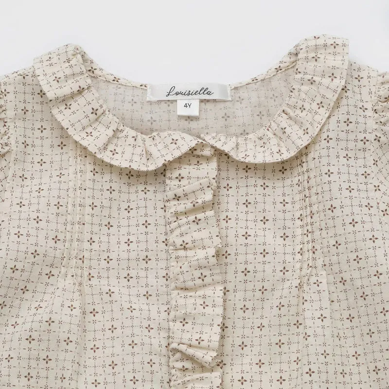 Girls' cotton printed shirt suit with cross star top and orange skirt