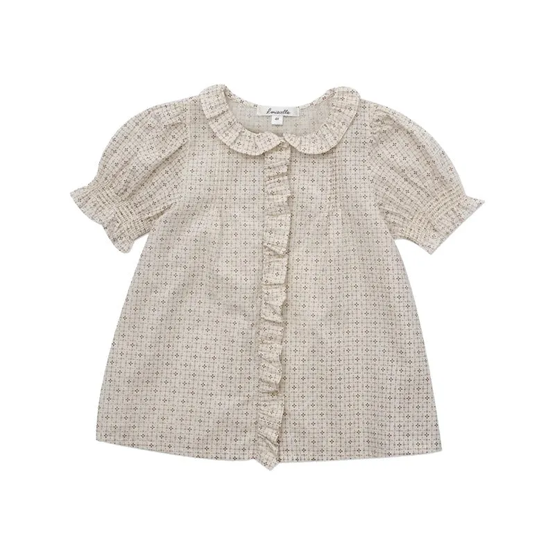 Girls' cotton printed shirt suit with cross star top and orange skirt