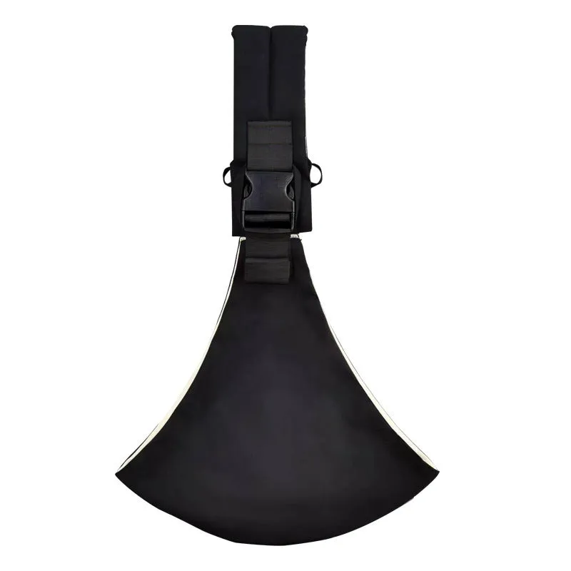 Front-carrying polyester baby sling carrier in pure black colour with adjustable straps for infant carrying up to 20kg