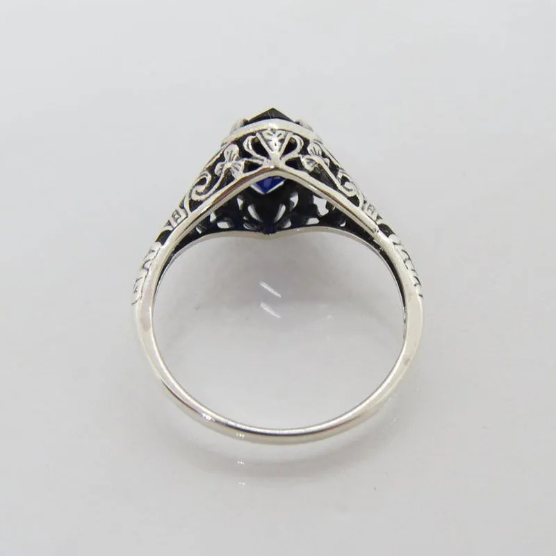 Women's silver geometric hollow ring with zircon stones on alloy base