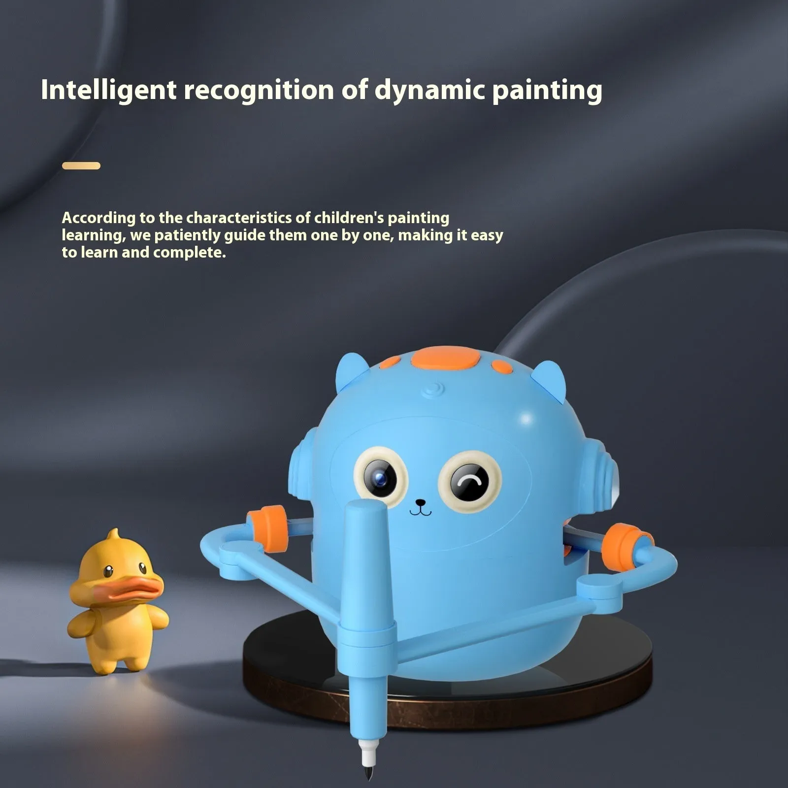 Lake blue plastic early education automatic painting robot with robotic arm and drawing cards for children 3-8 years old