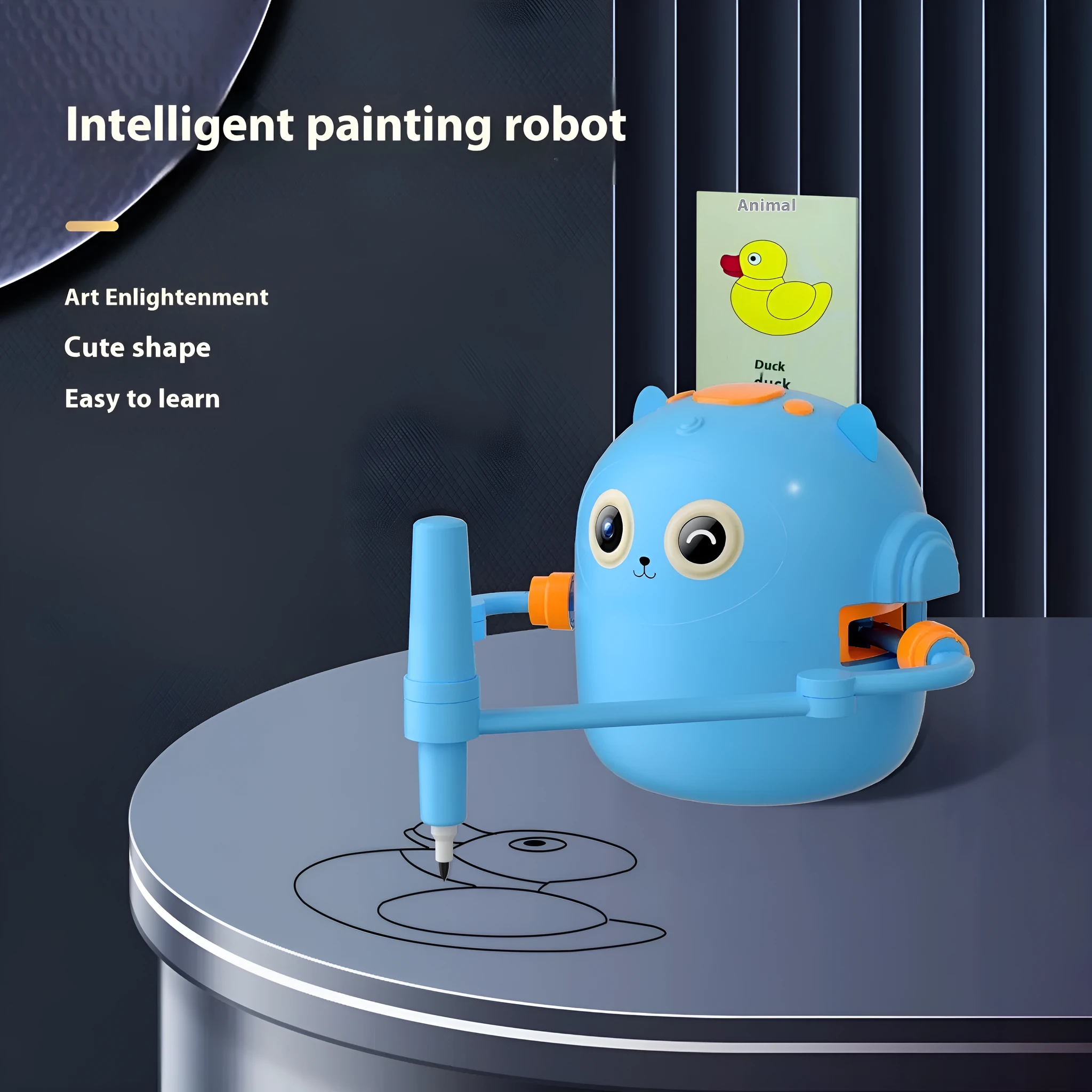 Lake blue plastic early education automatic painting robot with robotic arm and drawing cards for children 3-8 years old