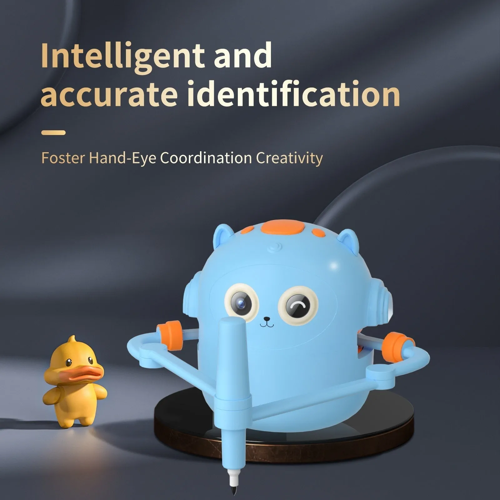 Lake blue plastic early education automatic painting robot with robotic arm and drawing cards for children 3-8 years old