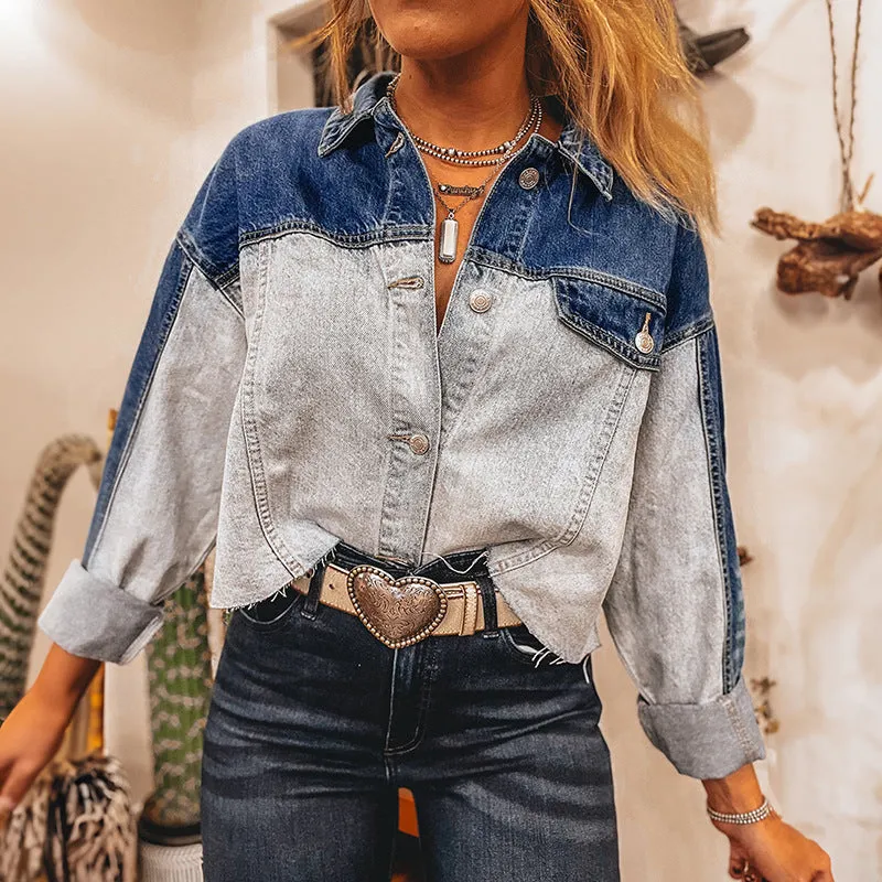 Women's loose fit denim coat with multi-buckle front fastening in colour matching pattern