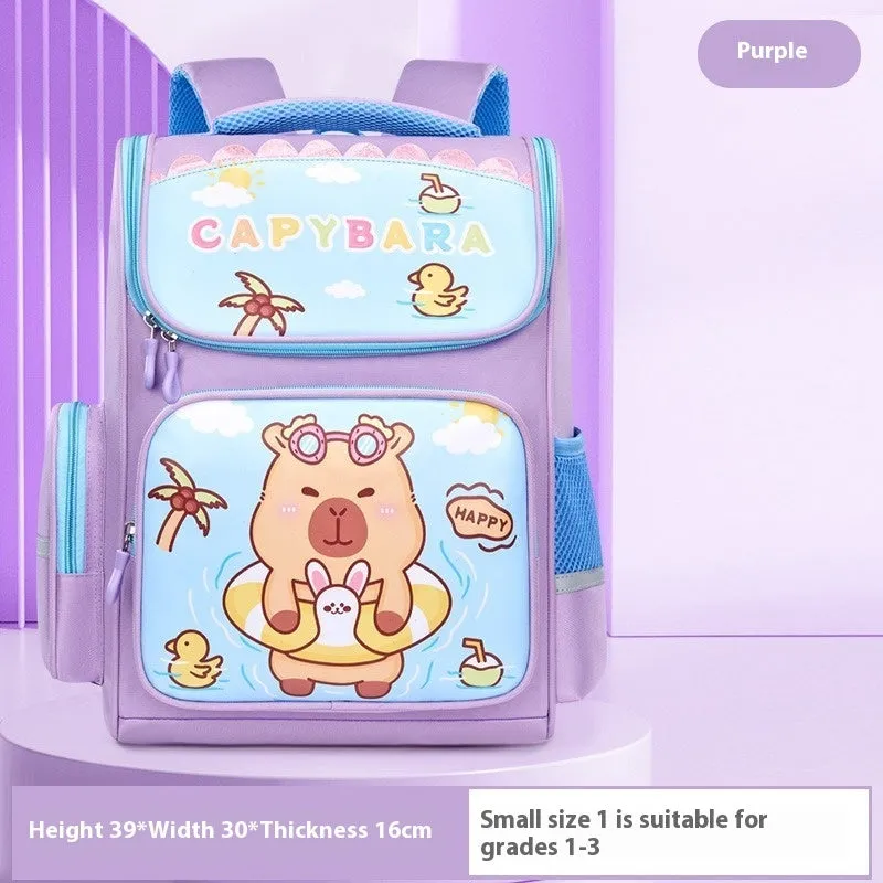 Capabala primary school backpack with spine protection, waterproof fabric, and air pillow belt in car brown colour