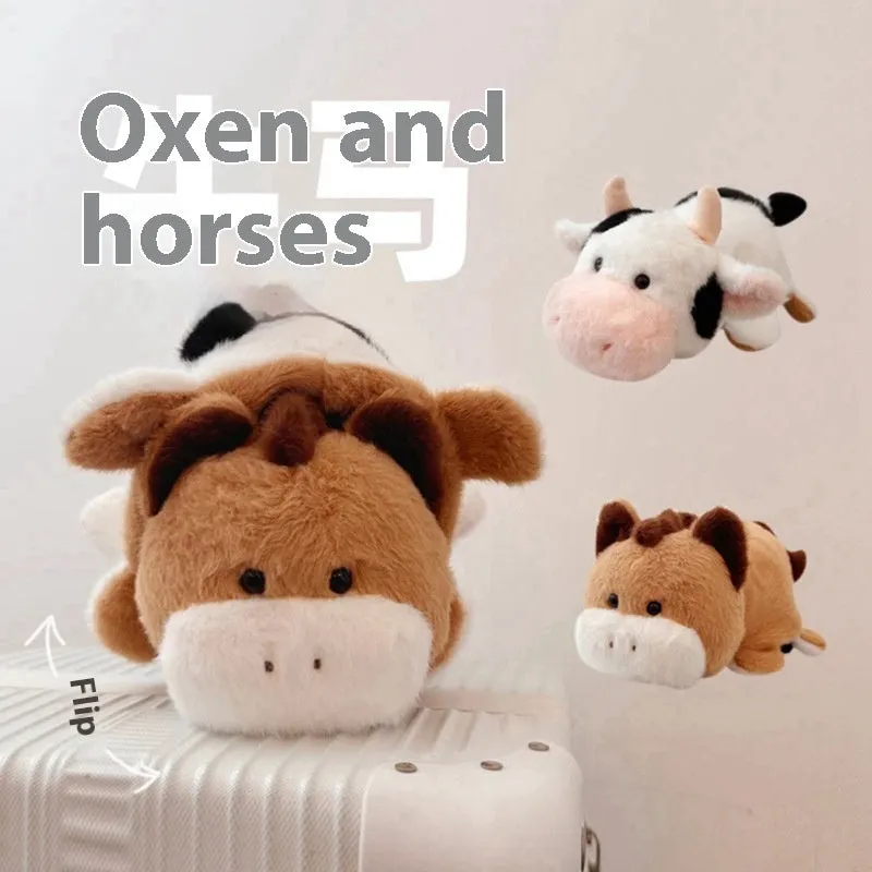 Creative transformation doll plush toy in cow horse colour, 18cm pendant height, multi-function design for teenagers