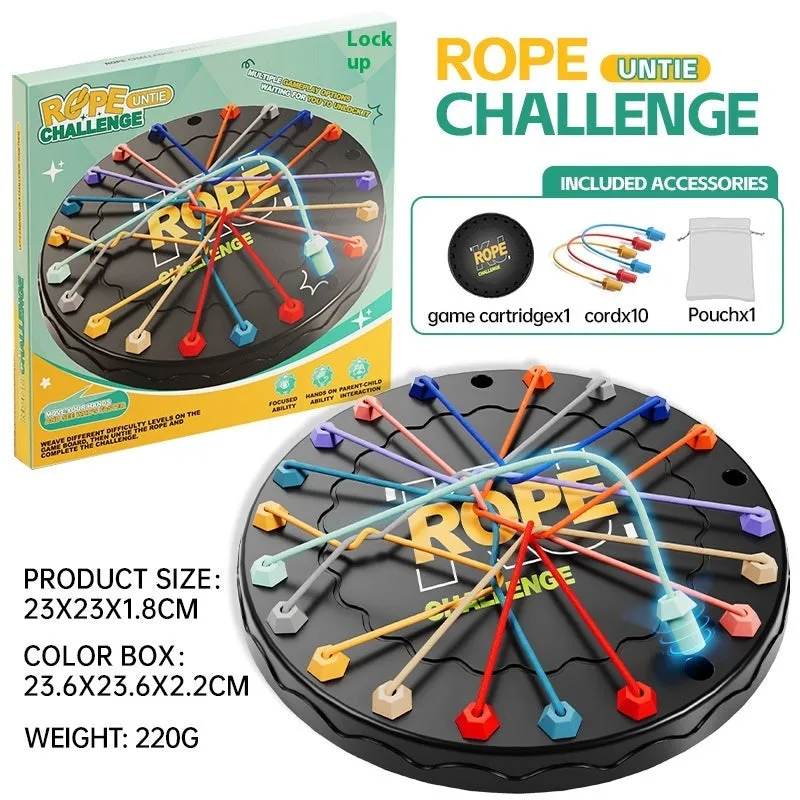 Two plastic lifting rope challenge educational toys in hexagonal English packaging measuring 20x18x2.5cm