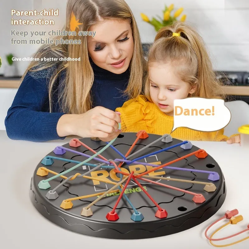 Two plastic lifting rope challenge educational toys in hexagonal English packaging measuring 20x18x2.5cm