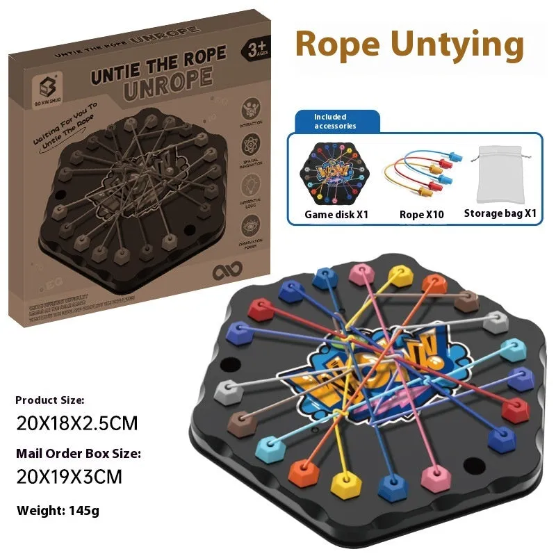 Two plastic lifting rope challenge educational toys in hexagonal English packaging measuring 20x18x2.5cm