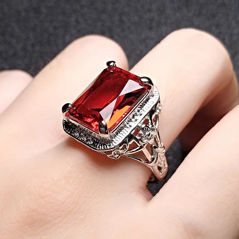Women's adjustable geometric copper ring with electroplated turquoise or Redstone platinum colour finish