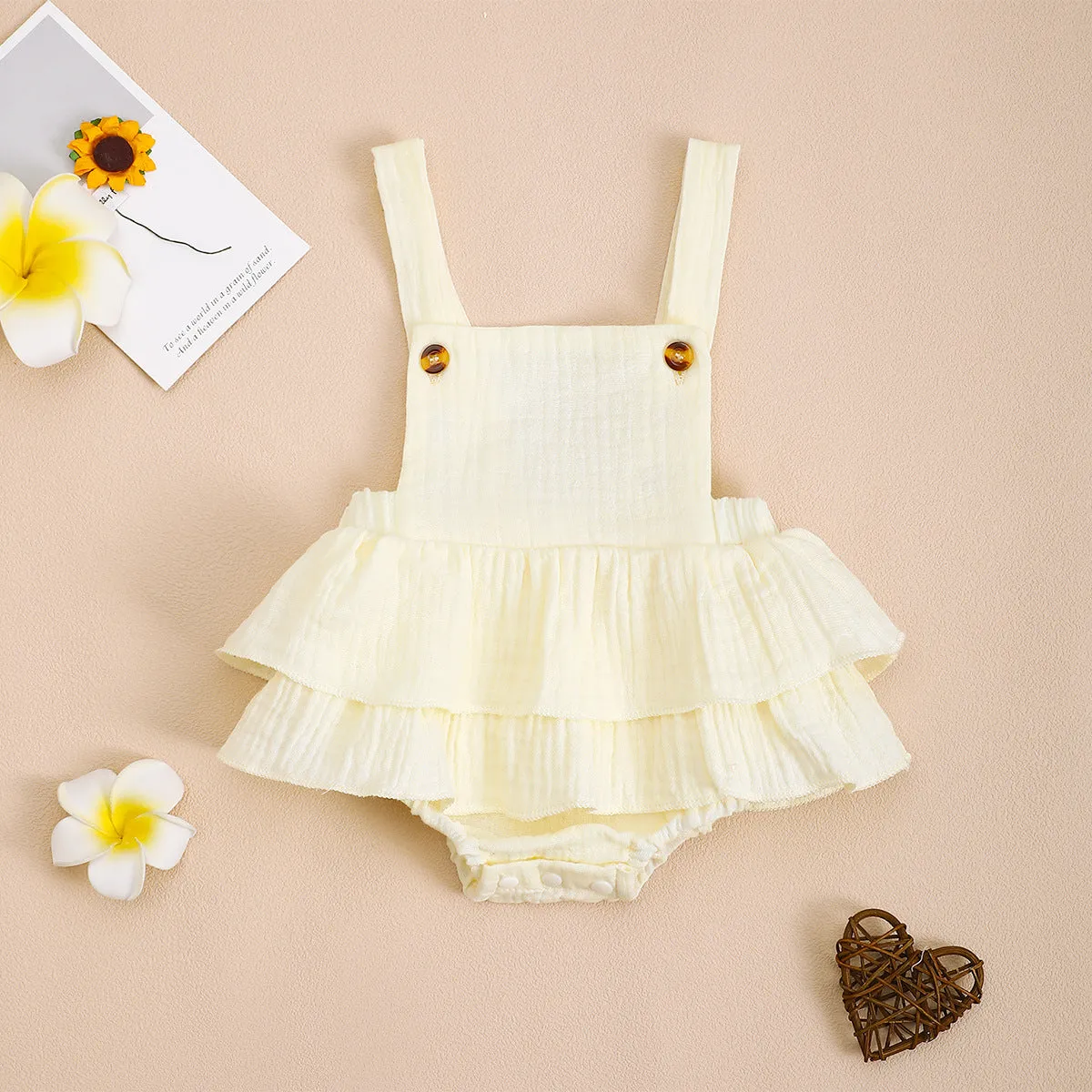 Baby cotton triangle jumpsuit sling dress in summer colours orange apricot white sleeveless hidden hook 0-18 months