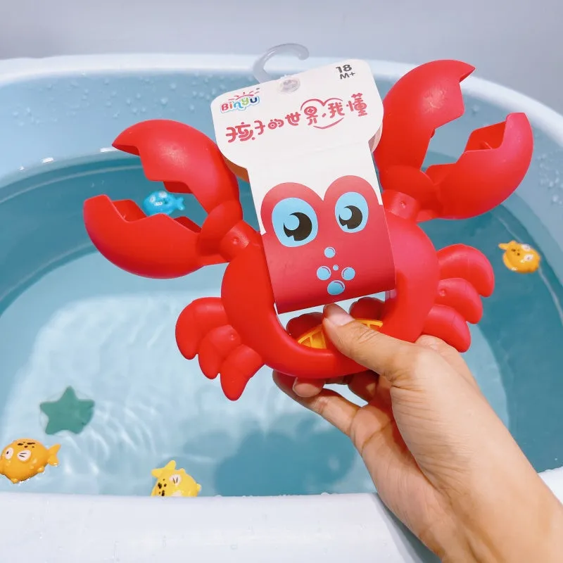 Green ABS plastic crocodile eating small fish bath toy set with four small fish