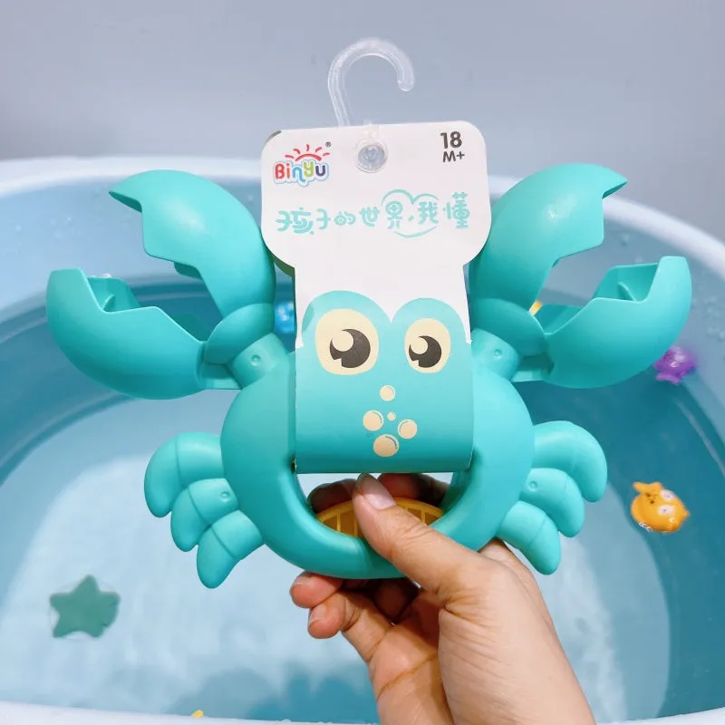 Green ABS plastic crocodile eating small fish bath toy set with four small fish