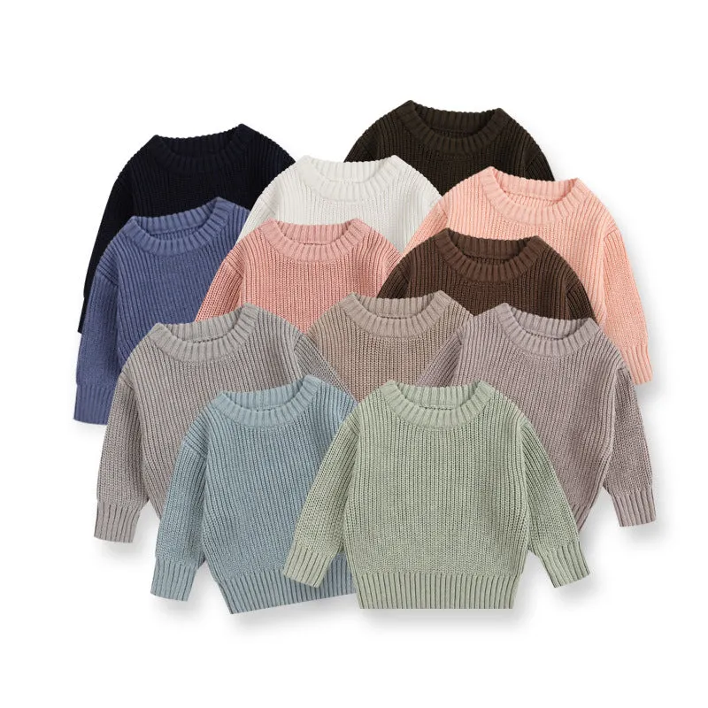 Girls' cotton round neck pullover knitwear in apricot, 66cm size, standard wool yarn thickness