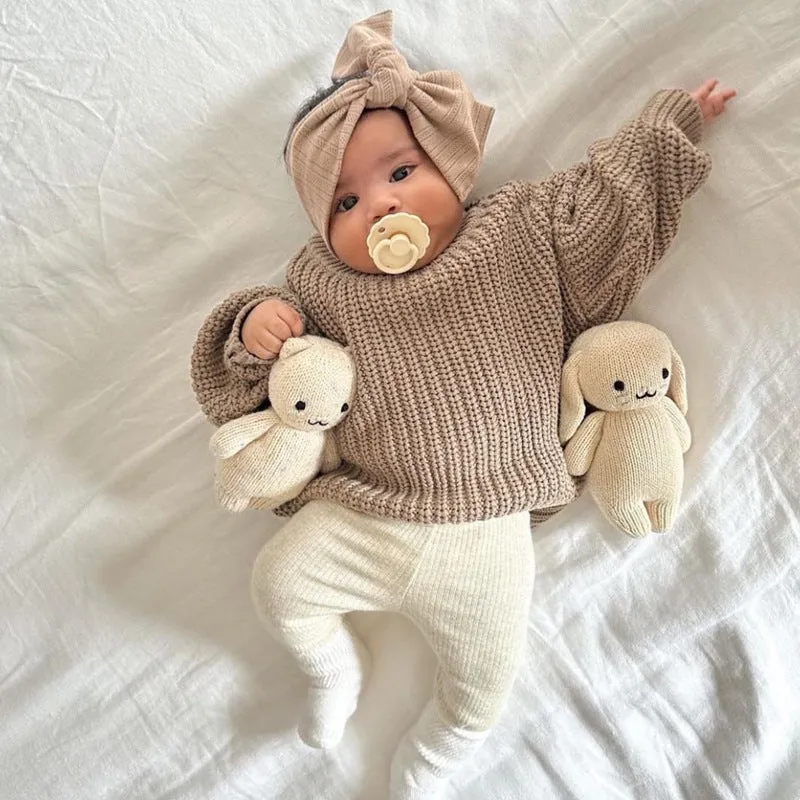 Girls' cotton round neck pullover knitwear in apricot, 66cm size, standard wool yarn thickness