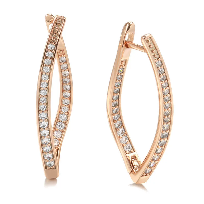 Copper geometric drop earrings with zircon detail for women in colour H0493.