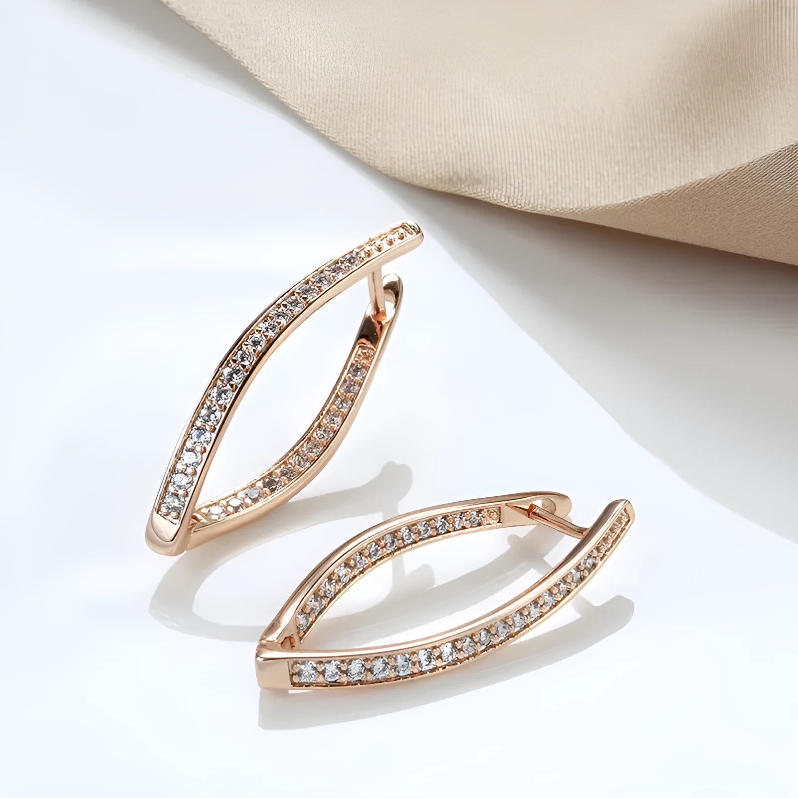 Copper geometric drop earrings with zircon detail for women in colour H0493.