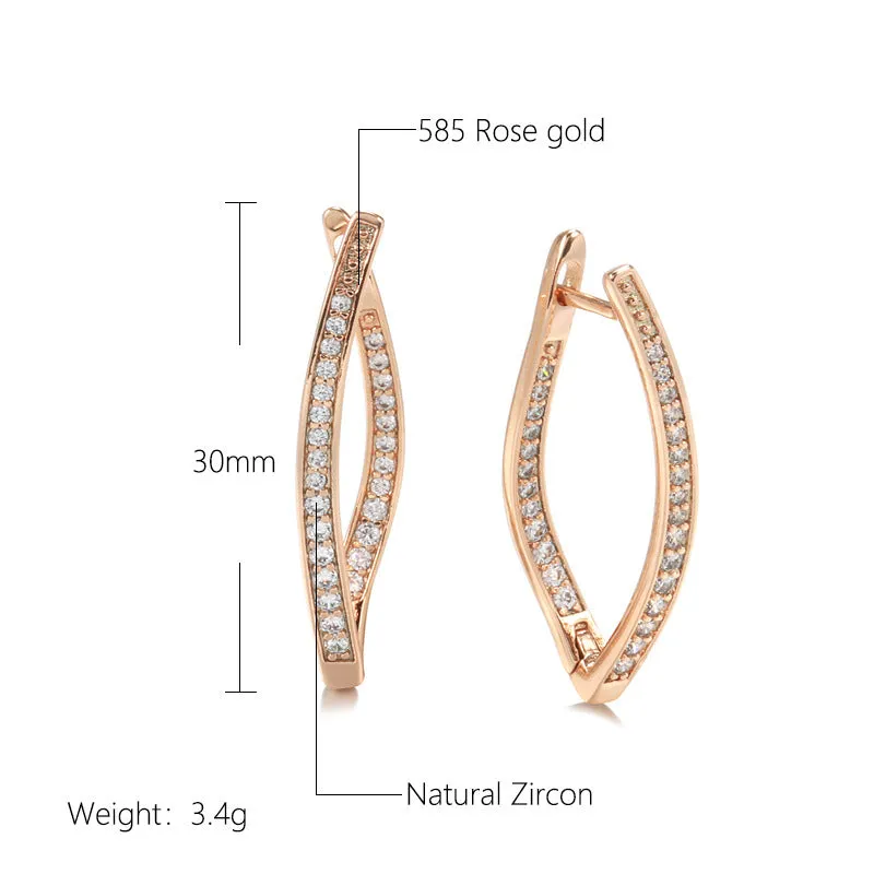 Copper geometric drop earrings with zircon detail for women in colour H0493.