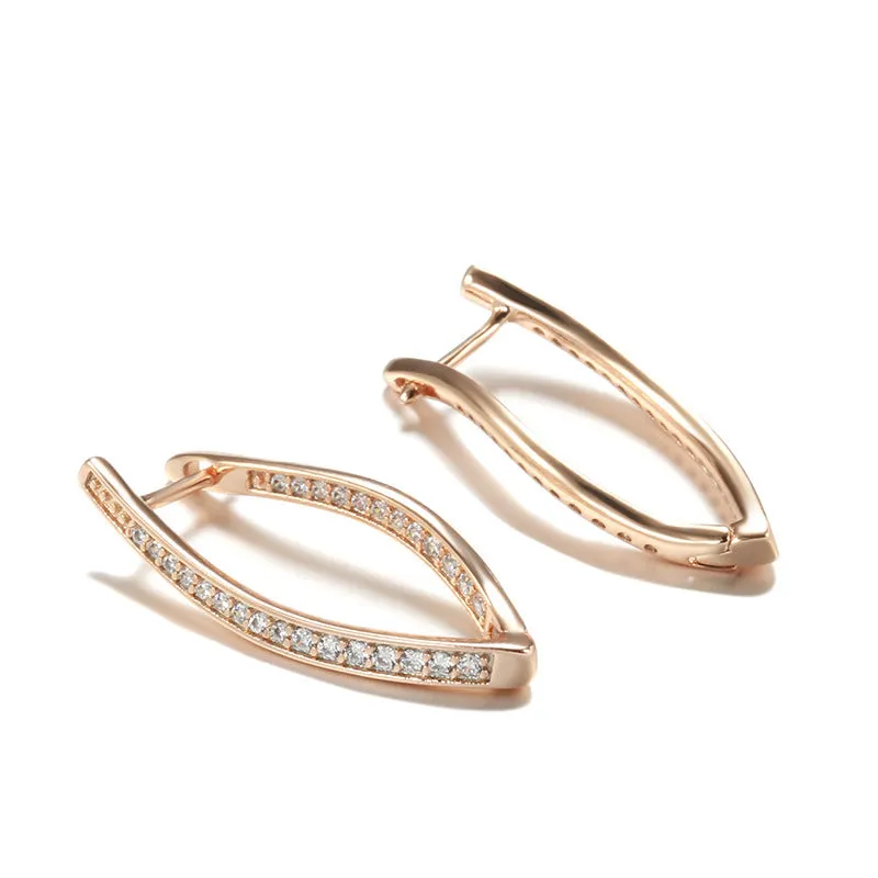 Copper geometric drop earrings with zircon detail for women in colour H0493.