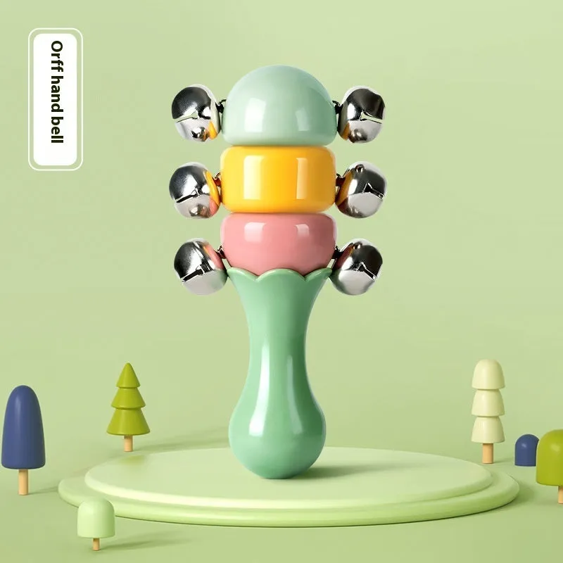 Baby rattle gift box set with sand hammer handbell and rattle drum in kitten green