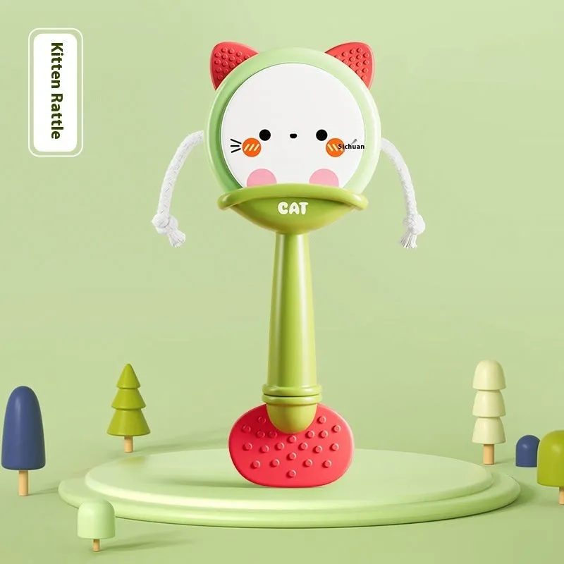 Baby rattle gift box set with sand hammer handbell and rattle drum in kitten green