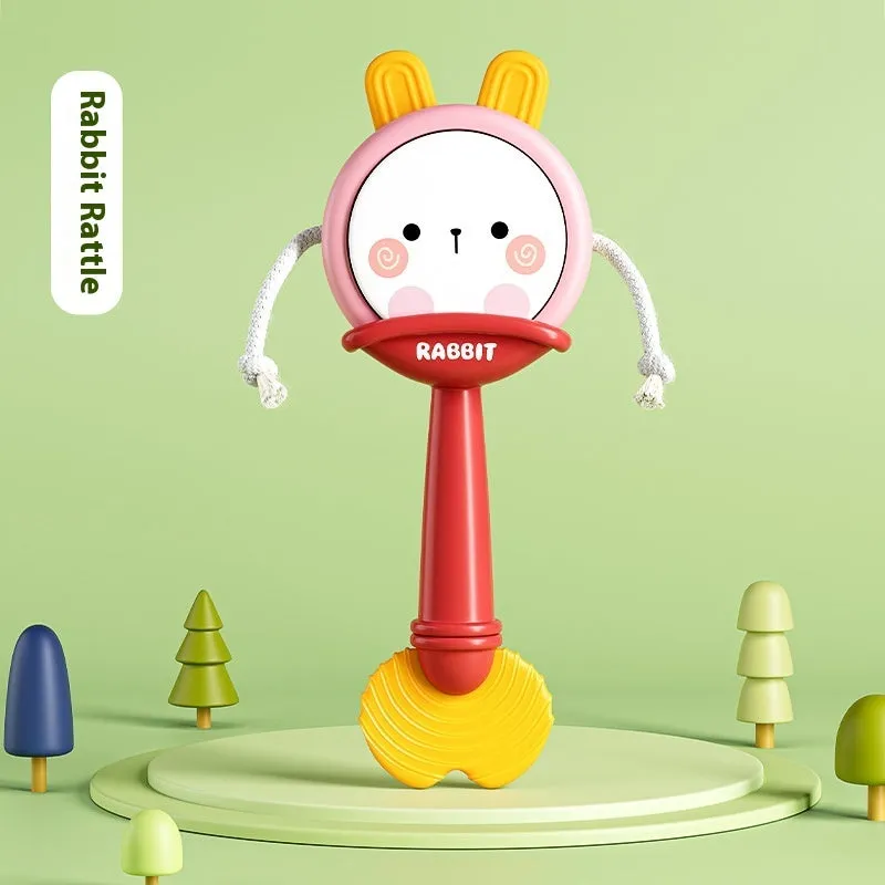 Baby rattle gift box set with sand hammer handbell and rattle drum in kitten green
