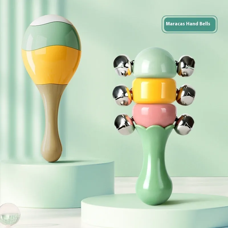 Baby rattle gift box set with sand hammer handbell and rattle drum in kitten green