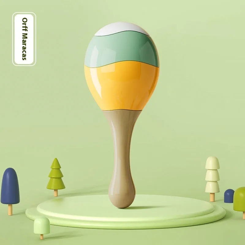 Baby rattle gift box set with sand hammer handbell and rattle drum in kitten green