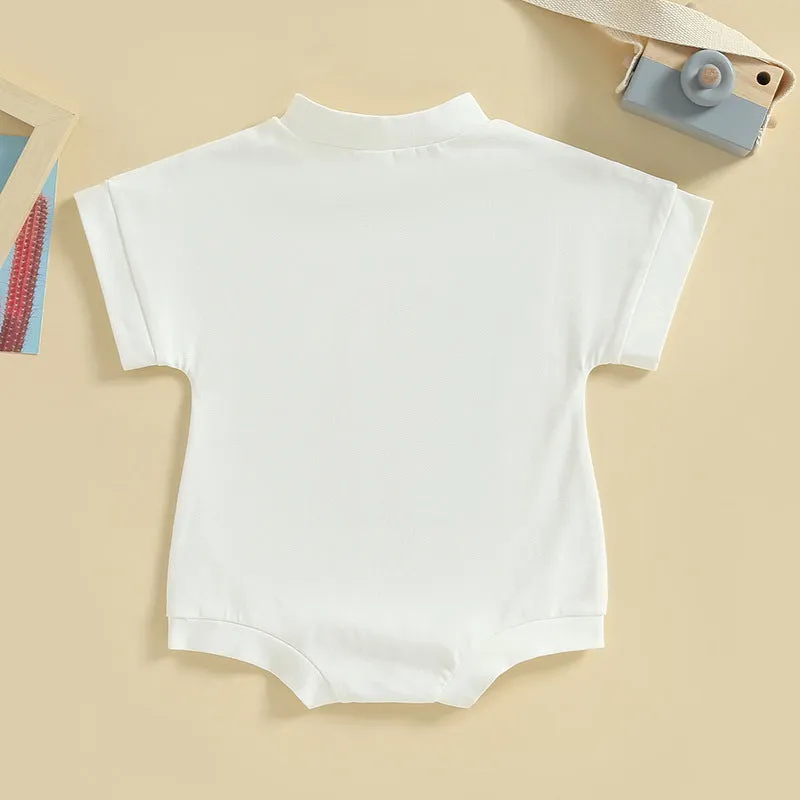 White girls cotton jumpsuit with cactus print on front, round neck, suitable for 70-100cm height