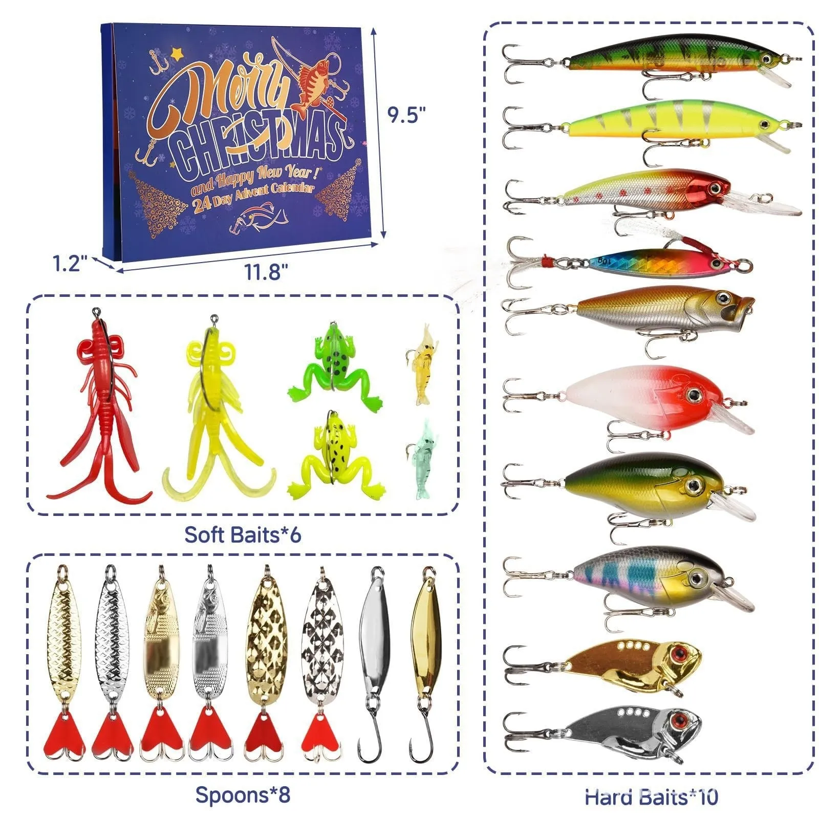 Fishing bait blind box set Christmas countdown calendar with PVC collectible pieces for elderly anglers