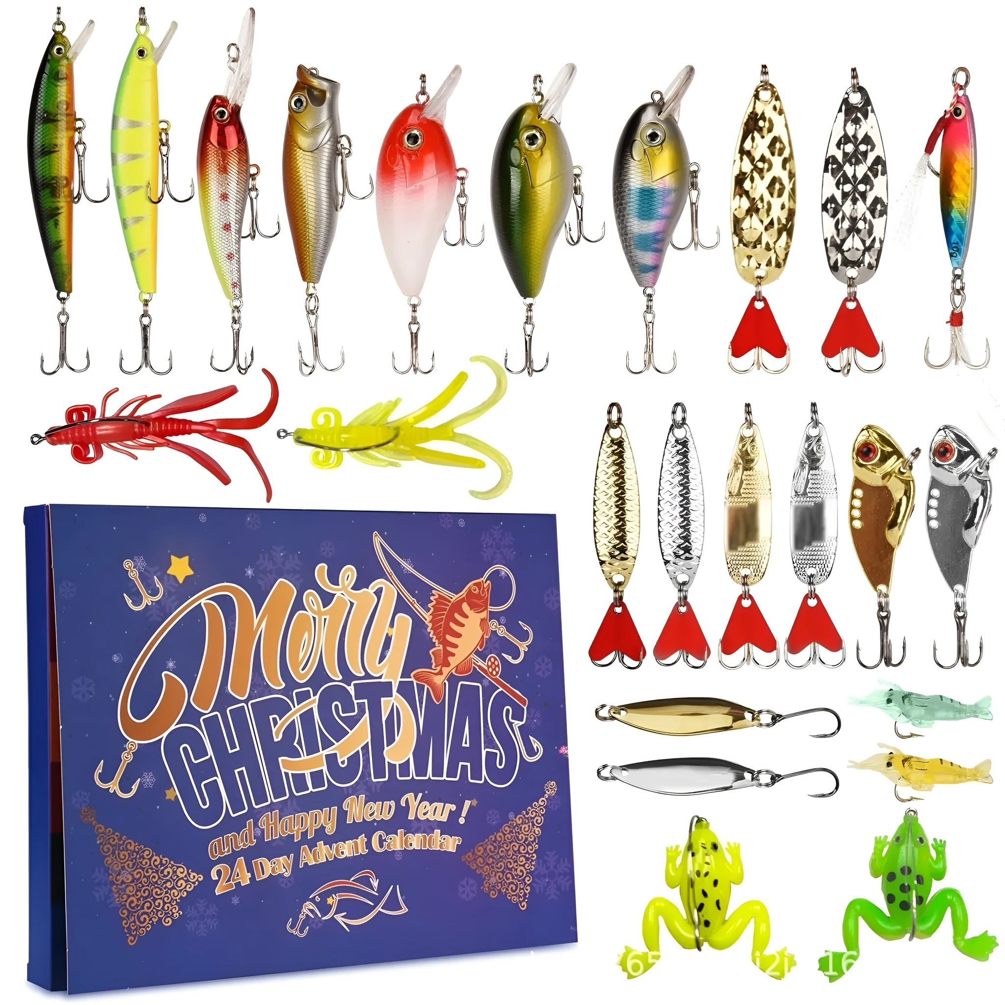 Fishing bait blind box set Christmas countdown calendar with PVC collectible pieces for elderly anglers