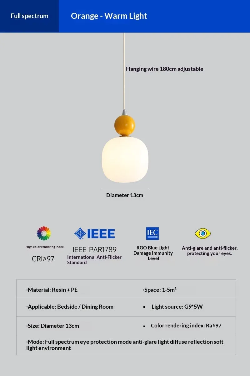 Cream-coloured minimalist wrought iron LED pendant lamp for bedside or study with warm light option