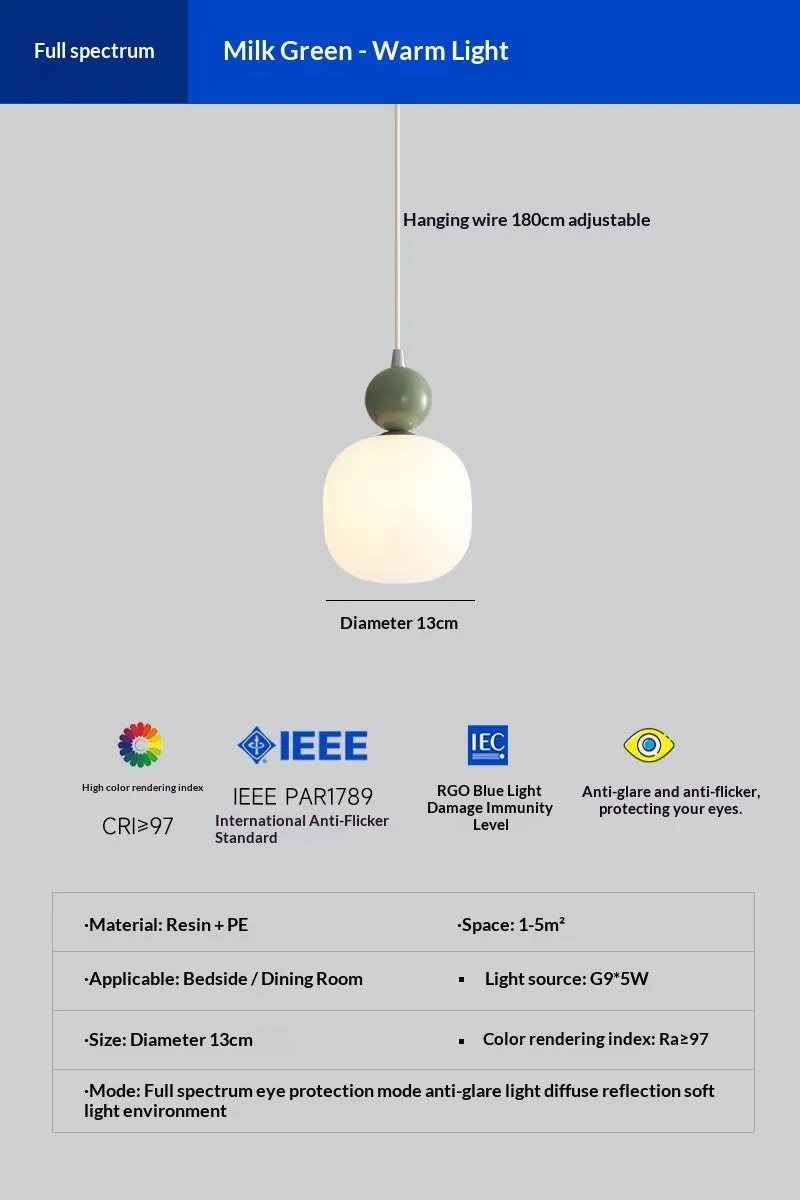 Cream-coloured minimalist wrought iron LED pendant lamp for bedside or study with warm light option