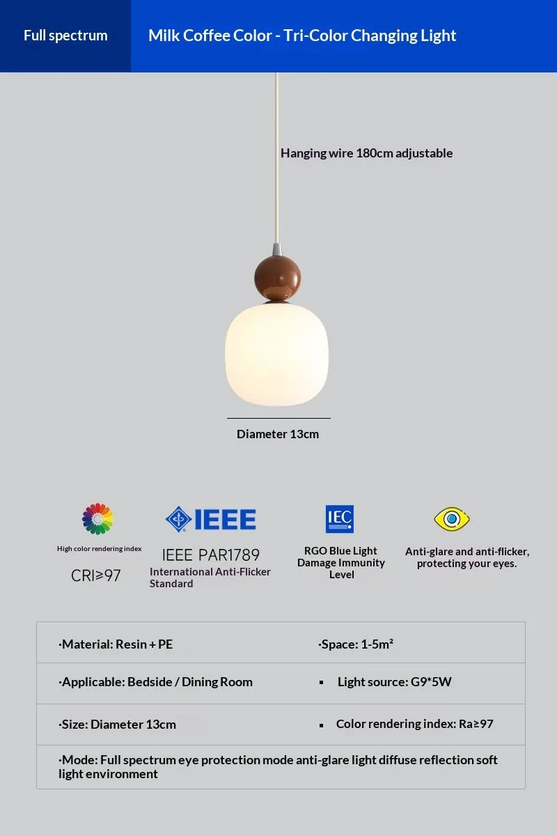 Cream-coloured minimalist wrought iron LED pendant lamp for bedside or study with warm light option