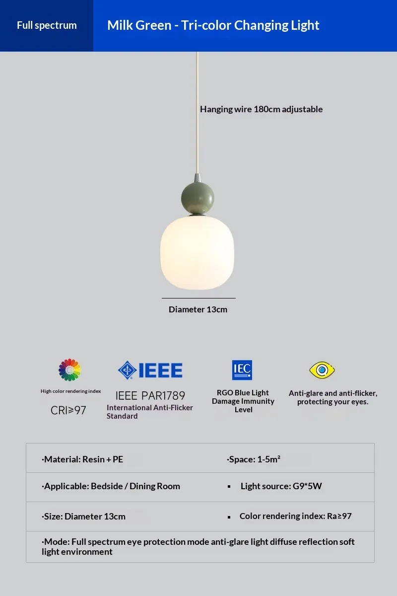 Cream-coloured minimalist wrought iron LED pendant lamp for bedside or study with warm light option
