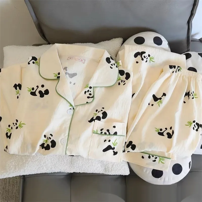 Sweet And Simple Cardigan Pajamas in cloud cotton with cartoon print, long sleeves, and matching trousers