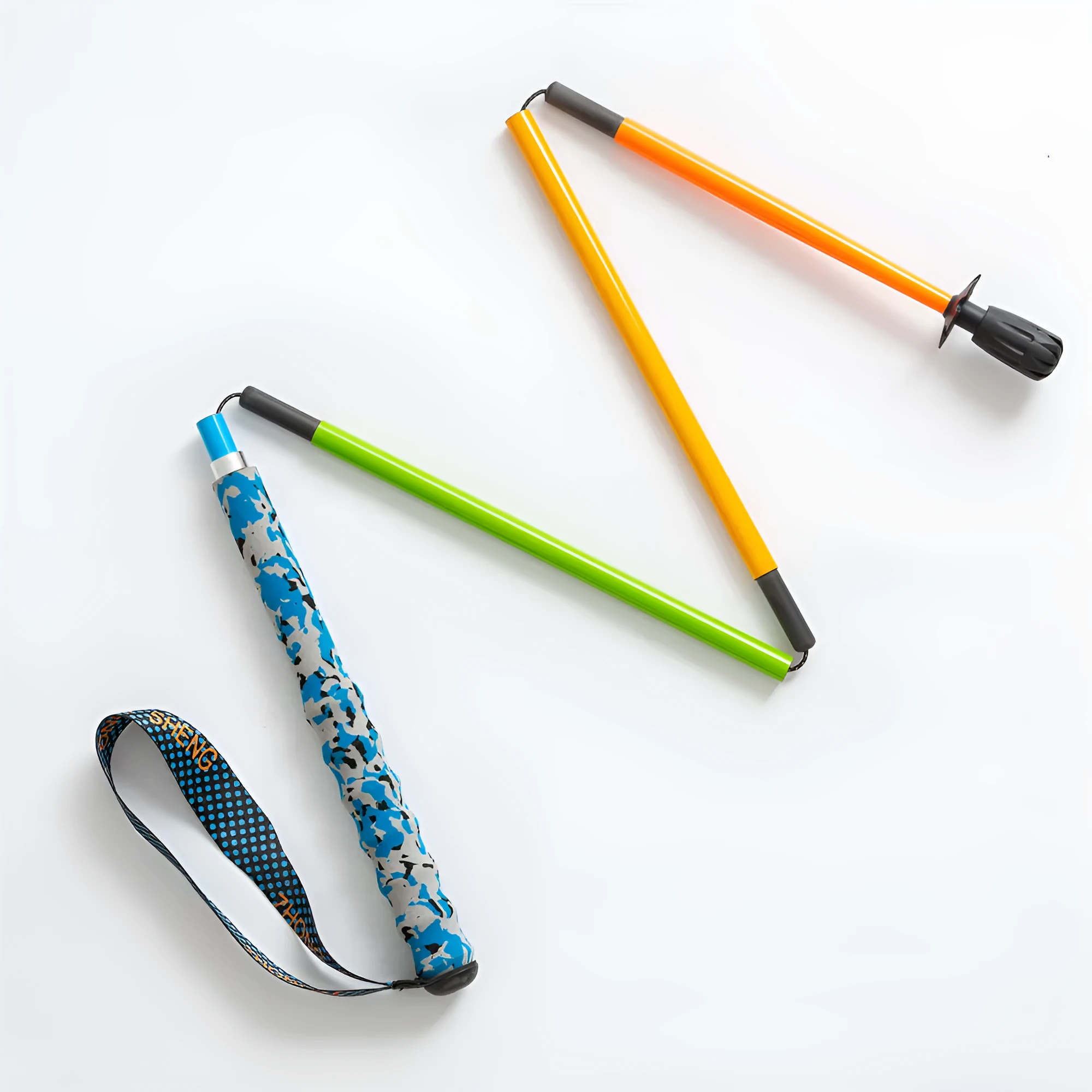 Ultralight high modulus carbon fibre five-section folding trekking pole in yellow, available in 110-130cm lengths