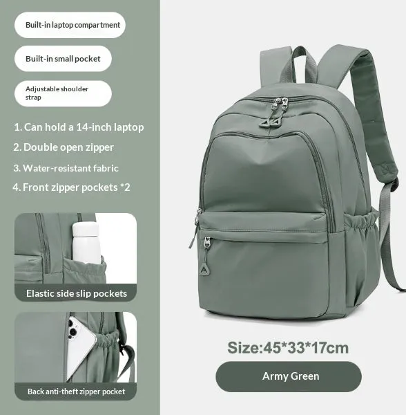 Off-white canvas student backpack with simple design, 45x33x17 cm dimensions
