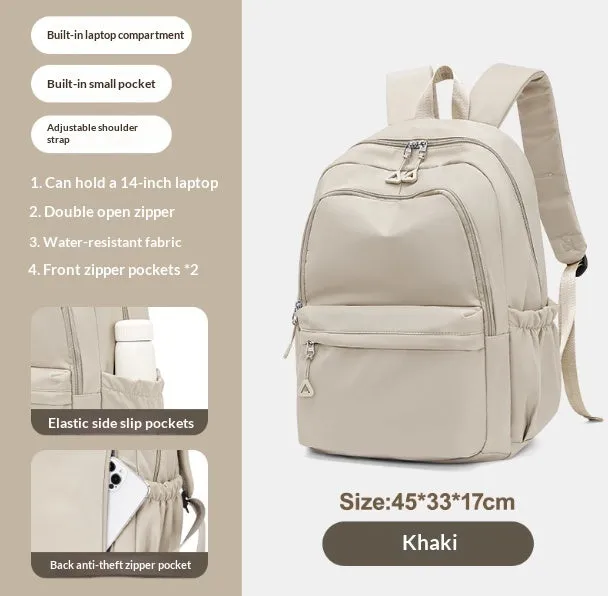 Off-white canvas student backpack with simple design, 45x33x17 cm dimensions