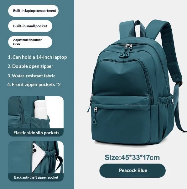 Off-white canvas student backpack with simple design, 45x33x17 cm dimensions