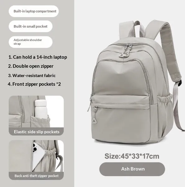 Off-white canvas student backpack with simple design, 45x33x17 cm dimensions