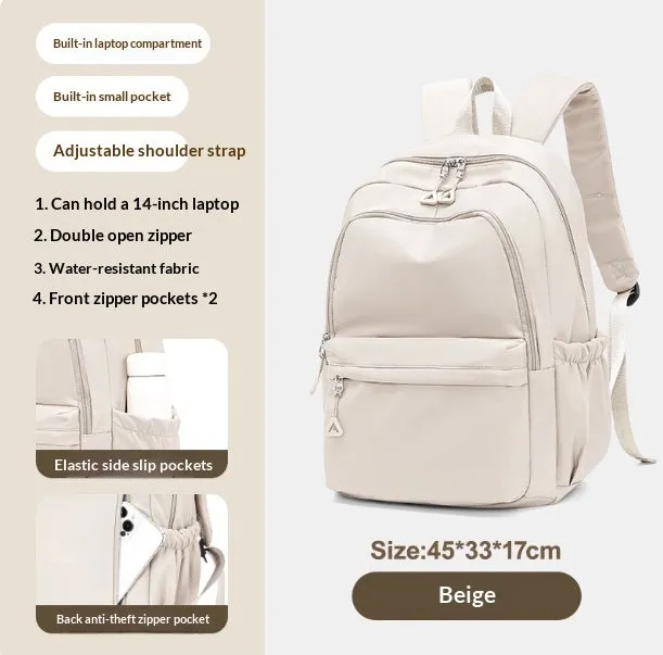 Off-white canvas student backpack with simple design, 45x33x17 cm dimensions
