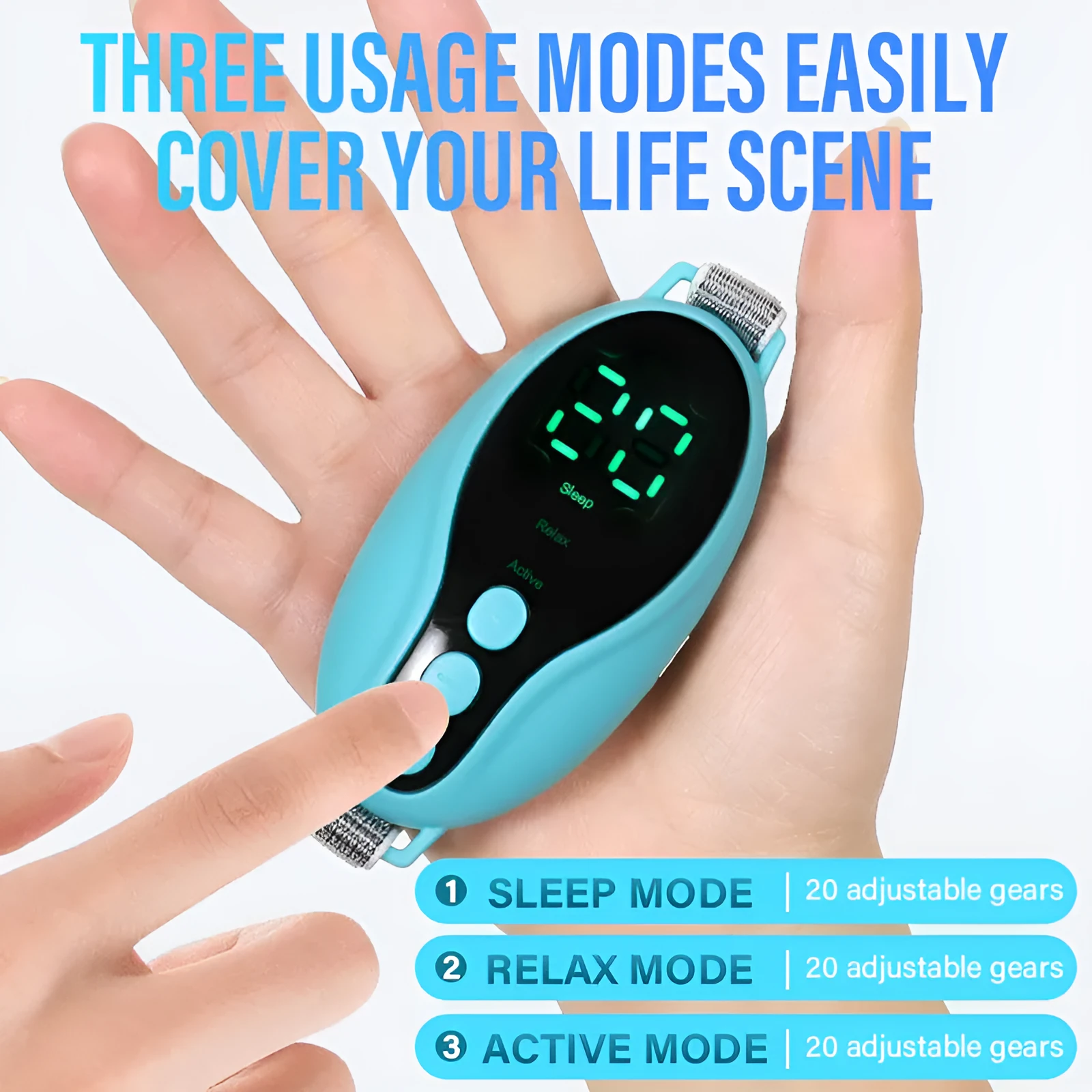 White or blue USB rechargeable sleep aid instrument with adjustable wind speed settings